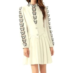 NEW Beige Butterfly Trim Pleated Dress Size M